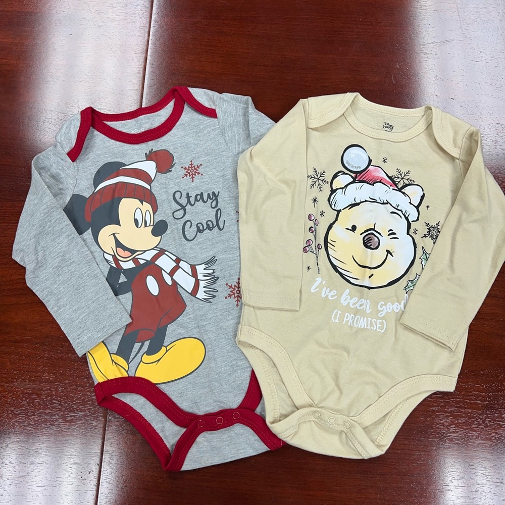 Disney Baby Mickey and Pooh Long Sleeve Bodysuit Set - Gray and Cream